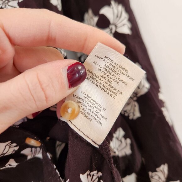 Maeve Anthropologie Button Down Blouse Top Bow Novelty Print Black White 00P - Picture 7 of 7